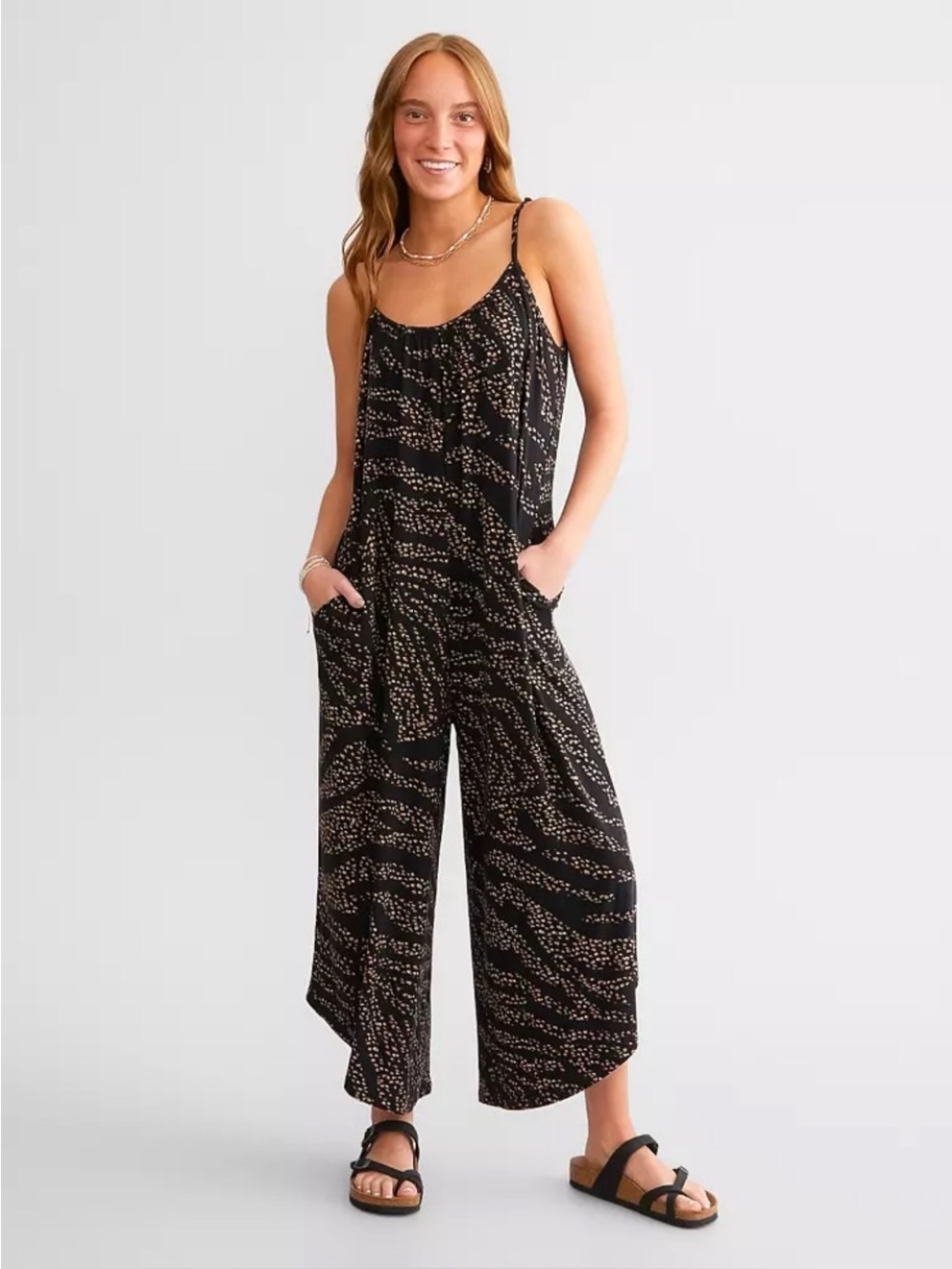 Z Supply Wild Dot Flare Printed Wide-Leg Spaghetti-Strap Jumpsuit